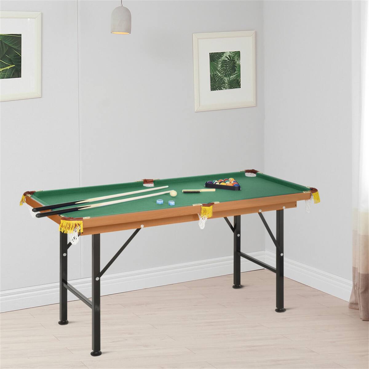Angle. HTUTWOO - Billiards Table 55" - Portable Folding Pool Table for Whole Family, Number Use with Cues, Ball, Rack, Chalk - Green.