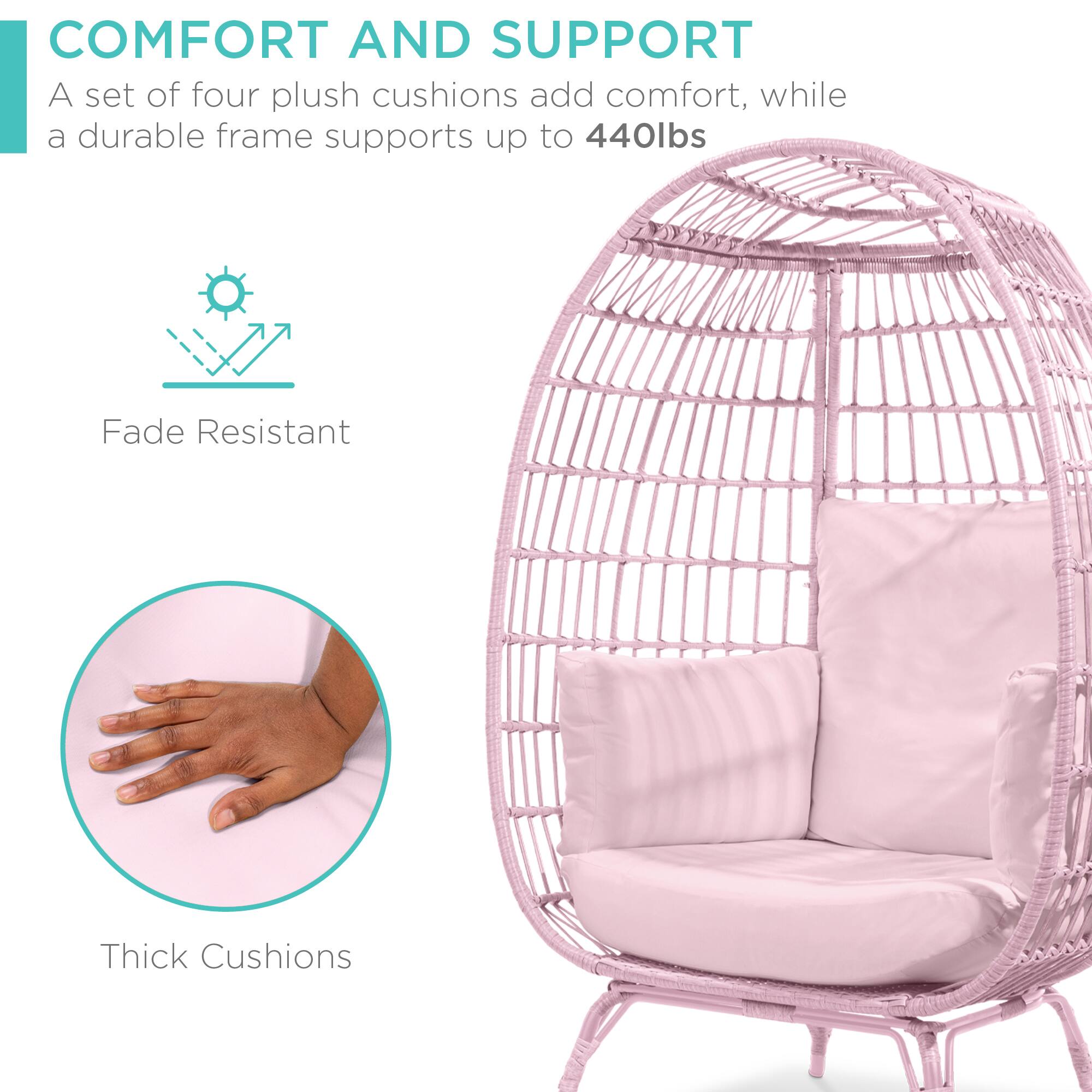 COMFORT AND SUPPORT  
A set of four plush cushions add comfort, while a durable frame supports up to 440lbs  

Fade Resistant  
Thick Cushions