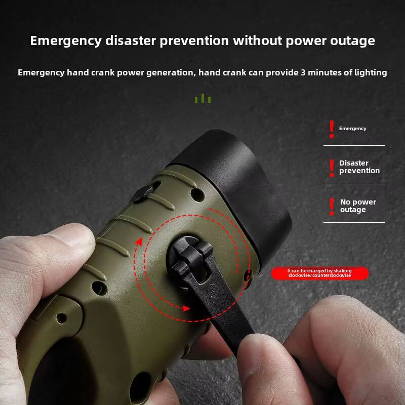 Emergency disaster prevention without power outage

Emergency hand crank power generation, hand crank can provide 3 minutes of lighting

- Emergency
- Disaster prevention
- No power outage

It can be charged by shaking clockwise/counterclockwise