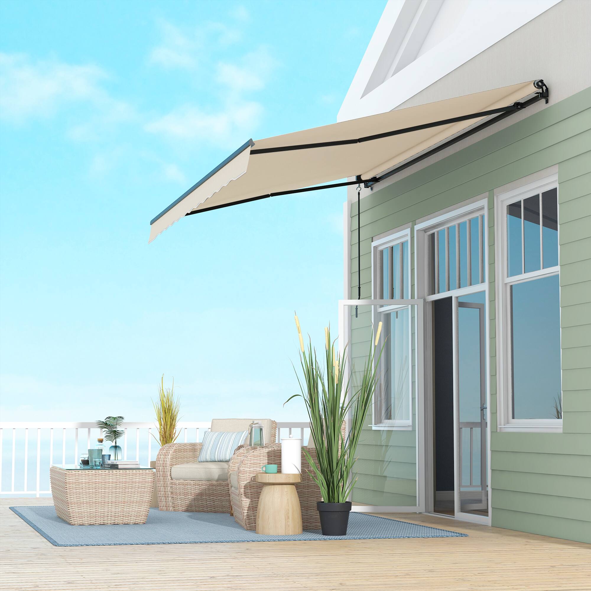 Alt View 8. Outsunny - x 10' Retractable Awning, 280gsm UV Resistant Sunshade Shelter for Deck, Balcony - Beige.