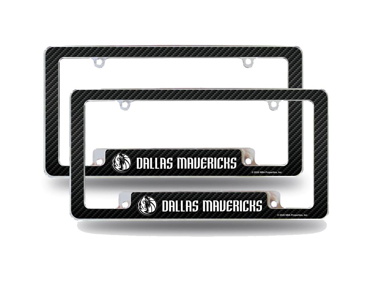 Dallas Mavericks NBA (Set of 2) Chrome Metal License Plate Frames with Carbon Fiber Design
