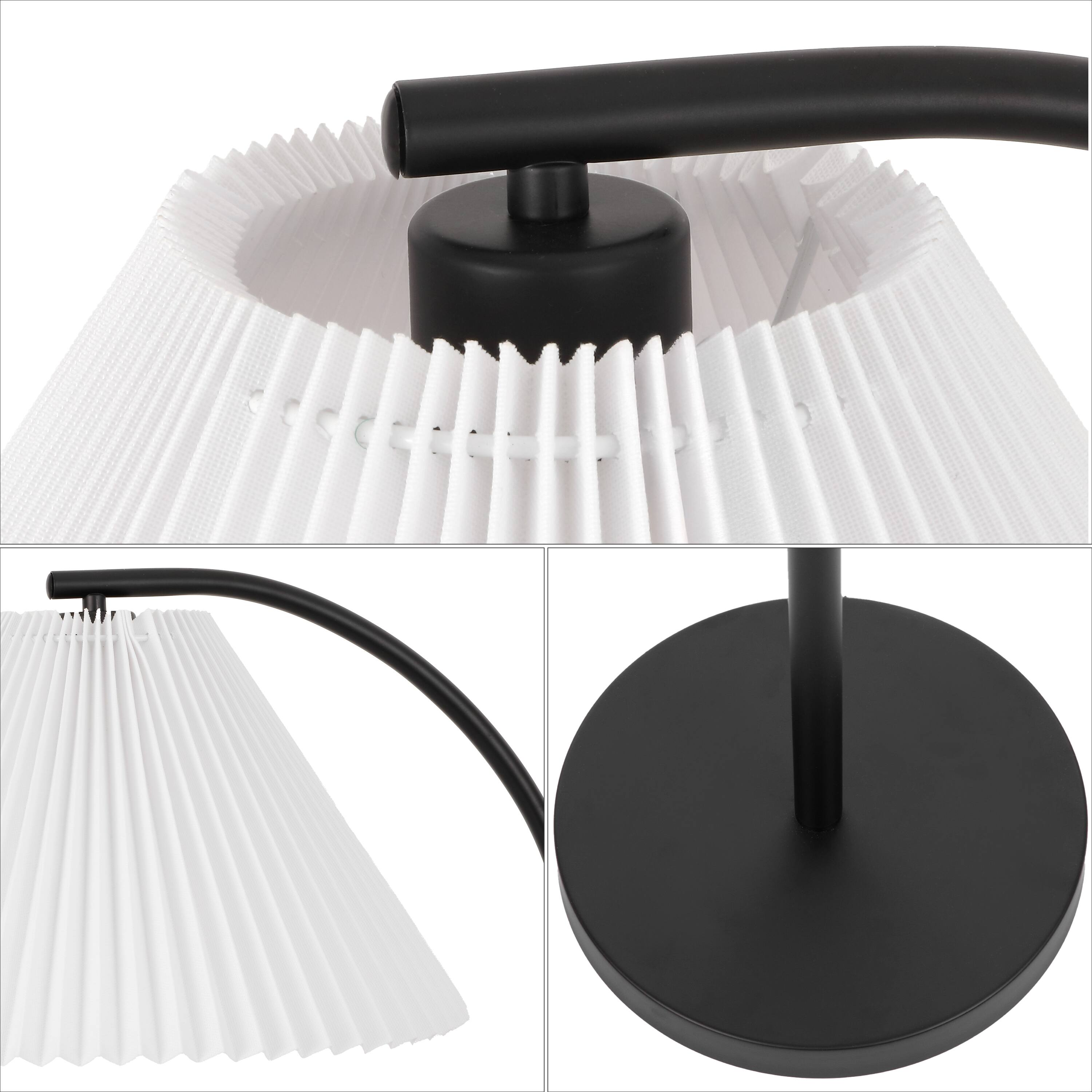 Alt View 4. Jonathan Y - Devon 60.5" Modern Glam Metal Arc LED Floor Lamp with Pleated Shade, Black/White - Black.