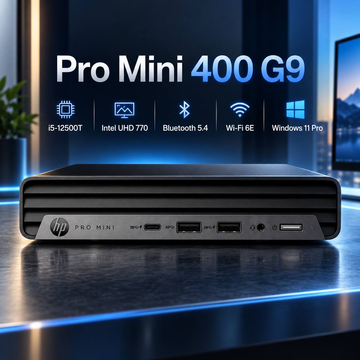 Pro Mini 400 G9  
i5-12500T  
Intel UHD 770  
Bluetooth 5.4  
Wi-Fi 6E  
Windows 11 Pro  
hp PRO MINI  
SSE-4  
SS