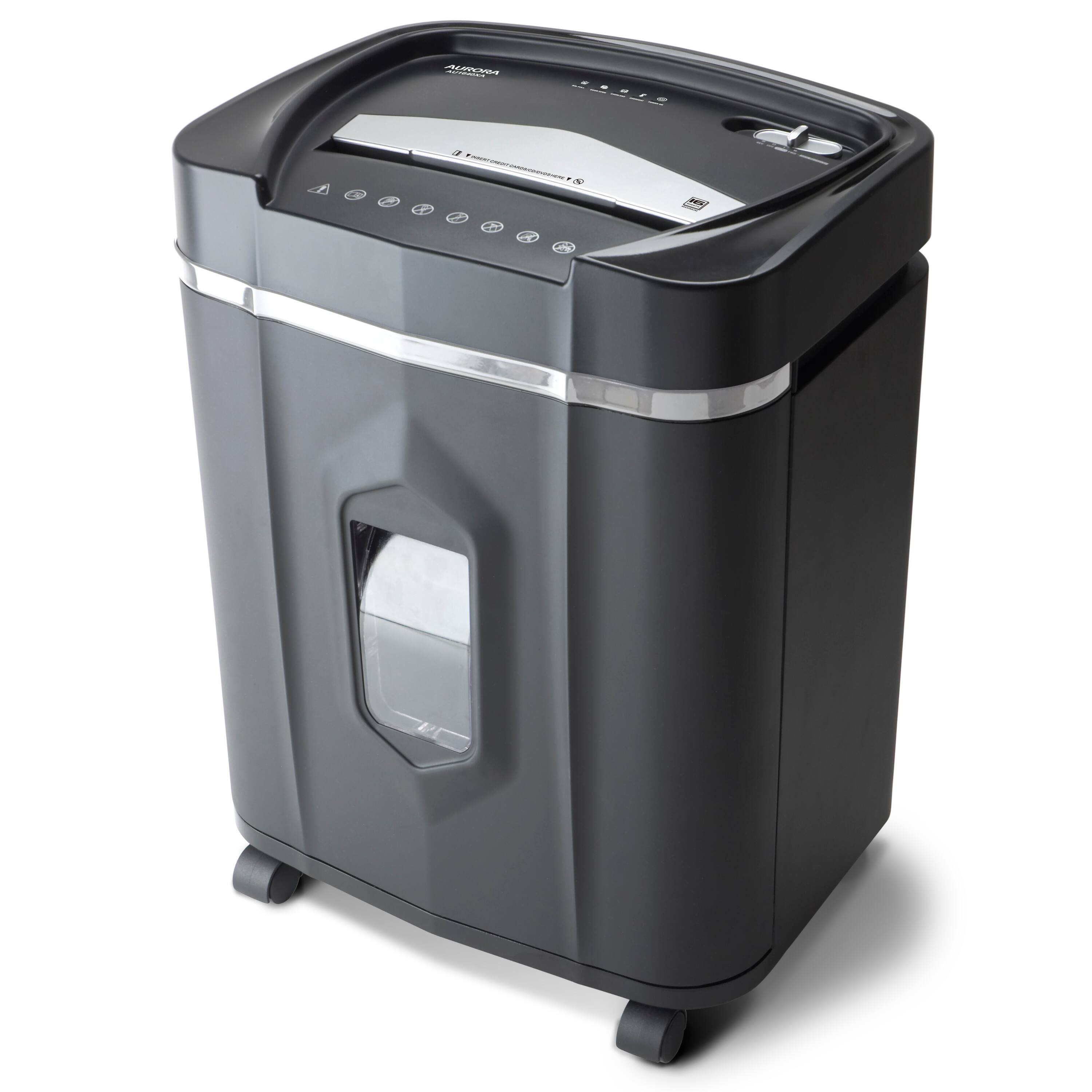 Angle. Aurora - Aurora AU1640XA Anti-Jam 16 Sheet Crosscut Paper Shredder /CD/ Credit Card/ 5 gal basket, 30 Minutes Continuous Run Time - Black.