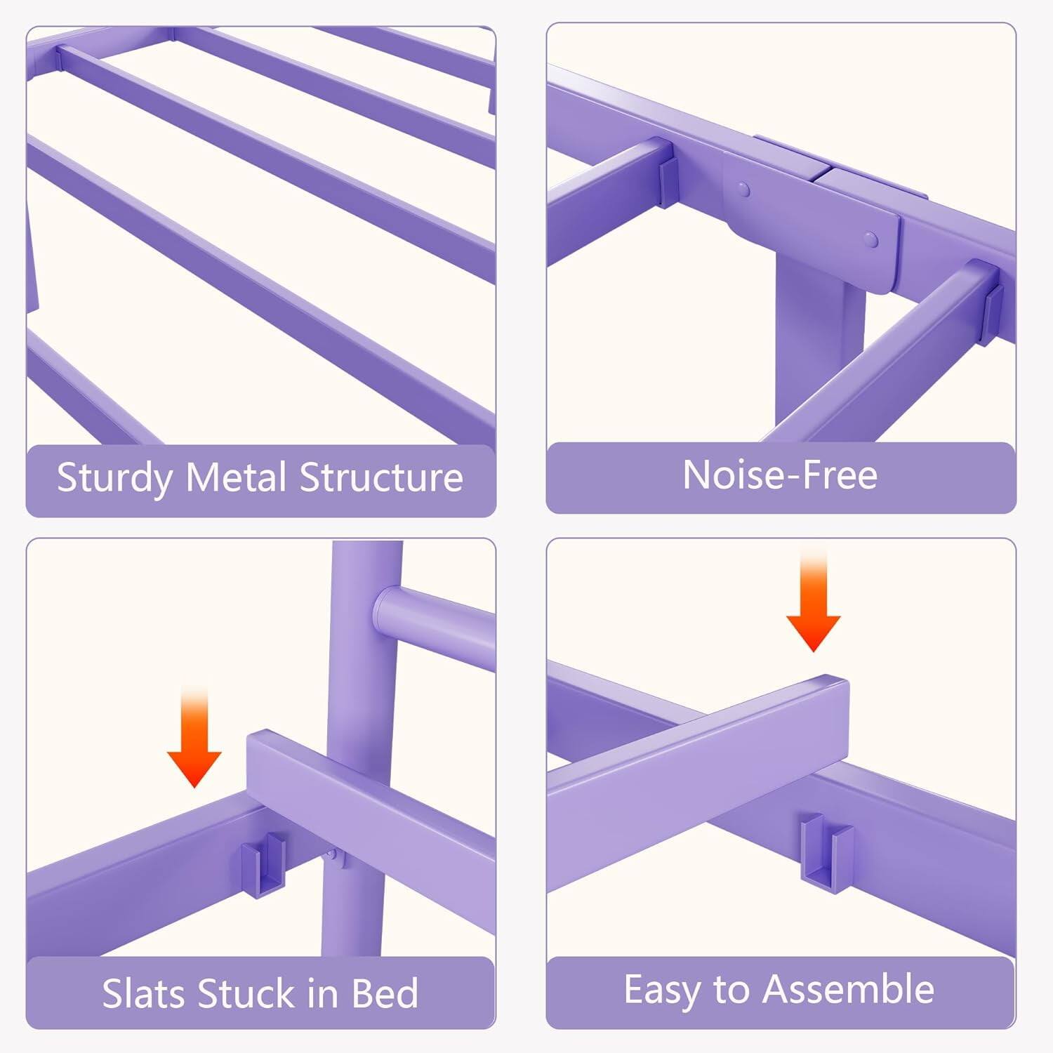 - Sturdy Metal Structure
- Noise-Free
- Slats Stuck in Bed
- Easy to Assemble