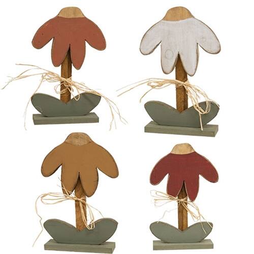 Front. BreeBe - Rustic Wood Drooping Daisy on Base 16.5"H 4 Asstd. - Multicolor.