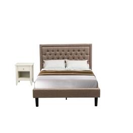 East West Furniture - KD16F-1GA0C 2 Pc Full Size Bed Set - Platform Bed Headboard with 1 Nightstand - Black Finish Legs - Dark Khaki