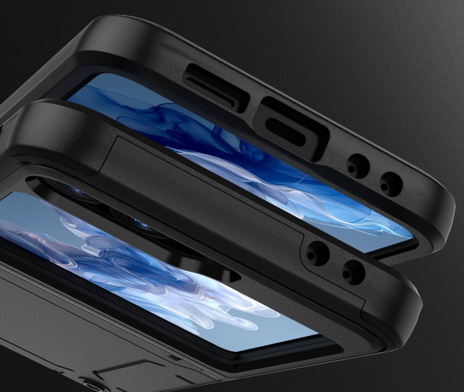 Alt View 4. Nakedcellphone - Skibidy Rizz Case for Samsung Galaxy Z Flip 6 / Z Flip 7 FE - Hybrid Case with Hidden Hinge Protection - Black.