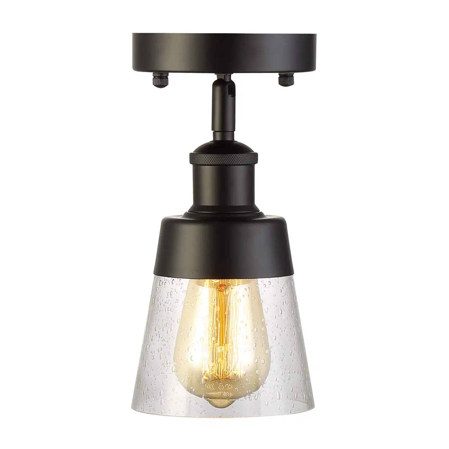 Front. Earthley Blooms - Rustic Glass Flush Mount Light Fixture Mini Clear Seeded Shade Semi Ceiling For Hallway Farmhouse Kitchen E - Black.