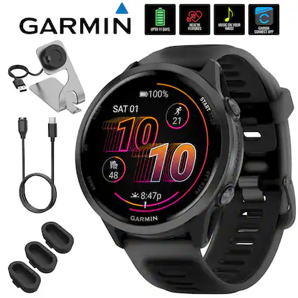 GARMIN
- UPTO 11 DAYS
- HEALTH FEATURES
- MUSIC ON YOUR WRIST
- GARMIN CONNECT APP
SAT 01
100%
21
V02 48
8:47p
BACK-LAP
FORERUNNER
GARMIN