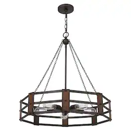 Manhattan Lane - Chandelier with Octagonal Cage Design Metal Frame and Wood Accents - Brown