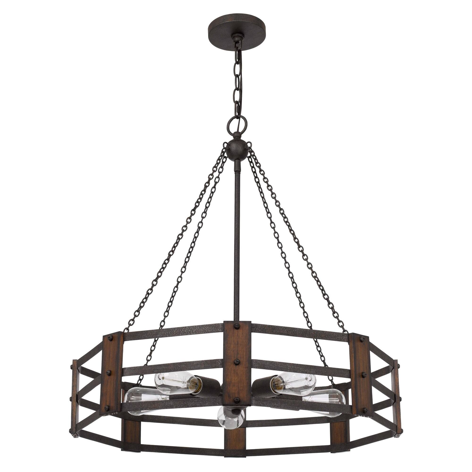 Front. Manhattan Lane - Chandelier with Octagonal Cage Design Metal Frame and Wood Accents - Brown.