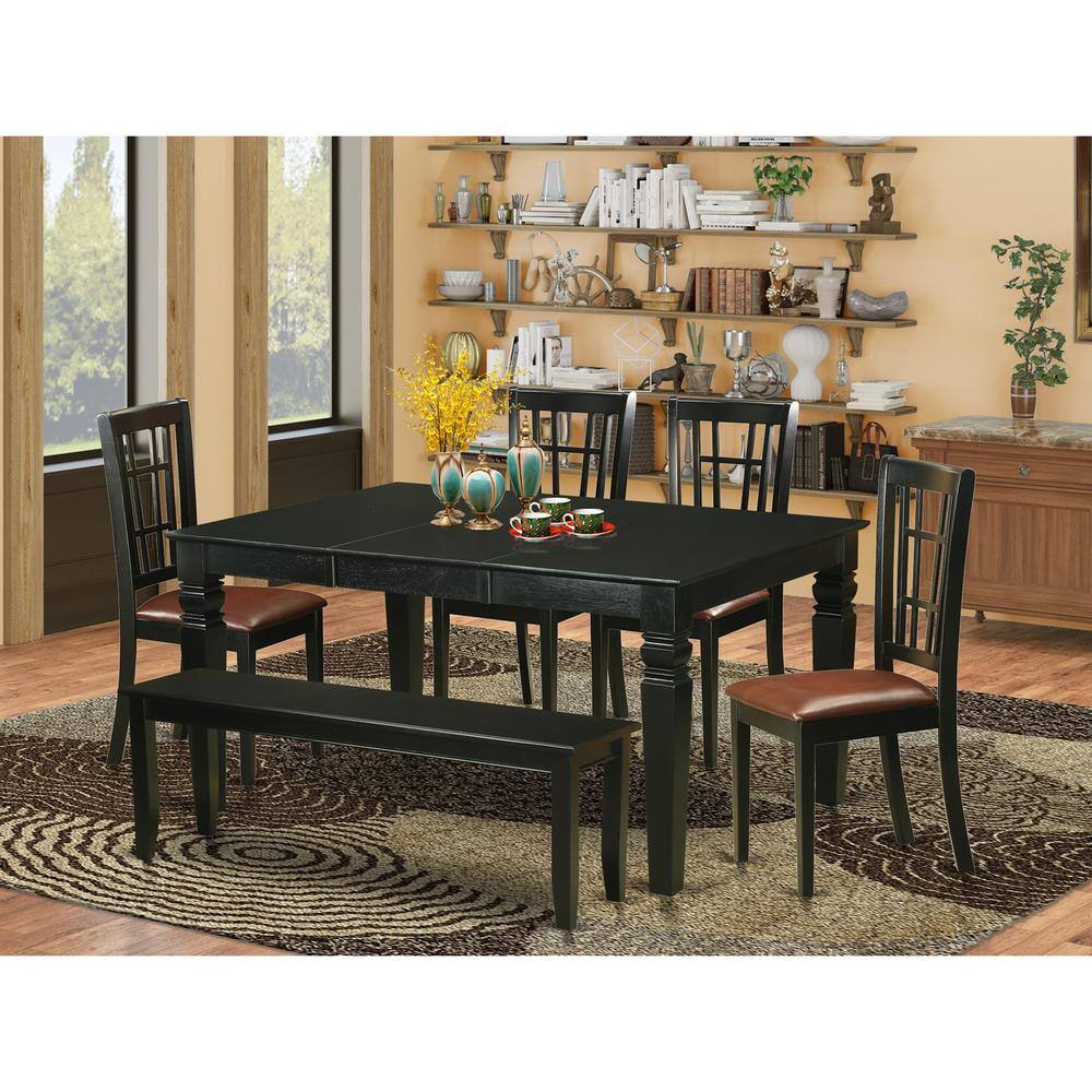 Back. East West Furniture - 6-Pc Kitchen table set - Kitchen dinette Table and 4 Dining Chairs coupled with Bench - Black.