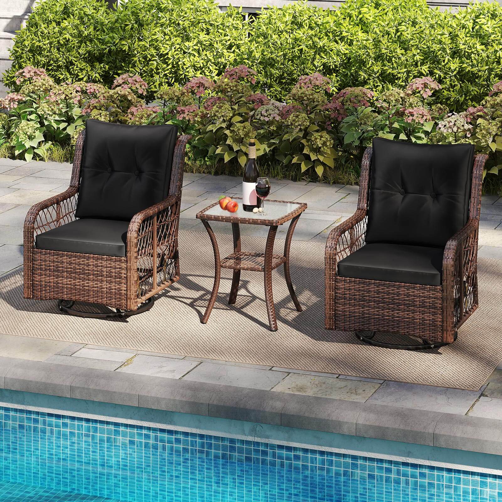 Alt View 3. Costway - Costway 3 PCS Patio Furniture Set with 2-Tier Side Table and Cushions for Porch - Black.