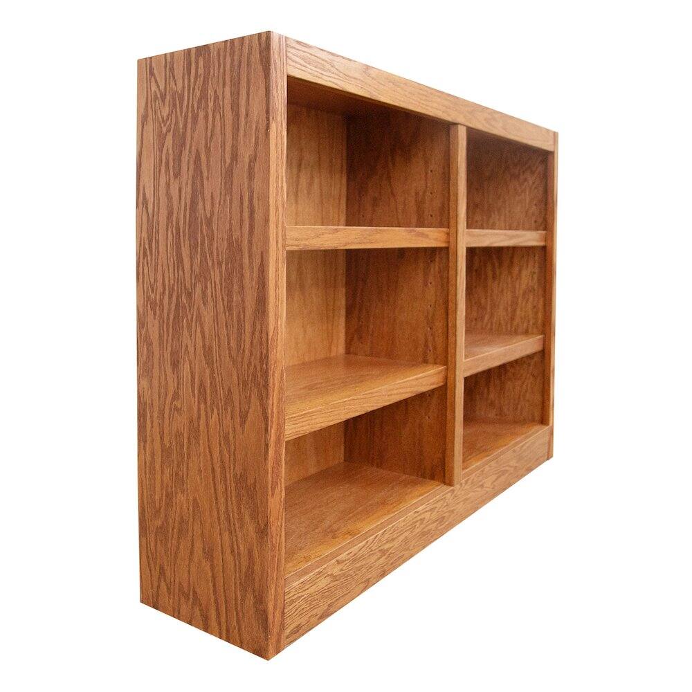 Angle. Concepts in Wood - Double Wide Bookcase 6 Shelves Dry Oak Finish - Brown.