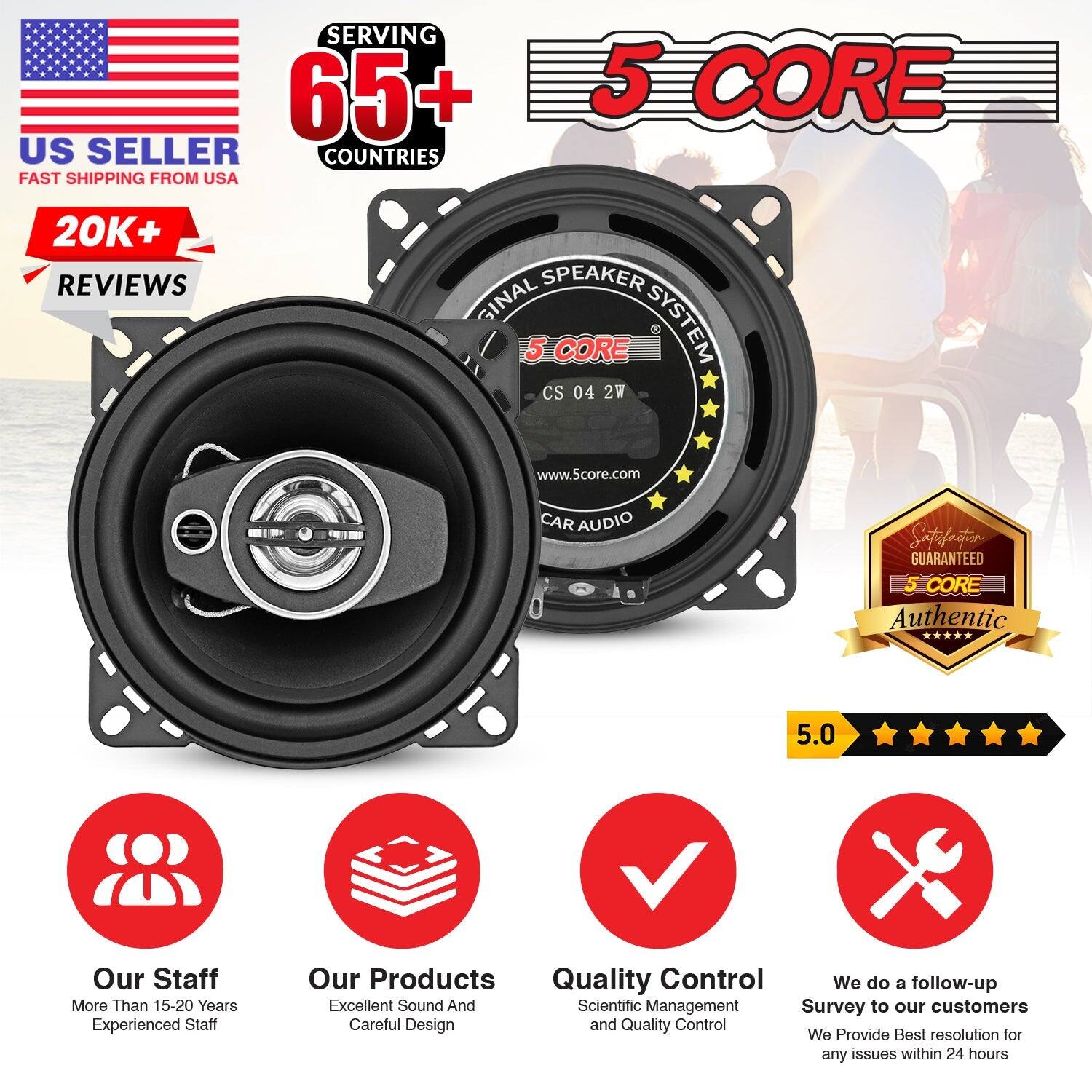 SERVING 65+ COUNTRIES US SELLER FAST SHIPPING FROM USA 5 CORE 20K+ REVIEWS SPEAKER SYSTEM 5 CORE CS 04 2W www.5core.com CAR AUDIO Satisfaction GUARANTEED 5 CORE Authentic 5.0 Our Staff More Than 15-20 Years Experienced Staff Our Products Quality Control We do a follow-up Excellent Sound And Careful Design Scientific Management Survey to our customers We Provide Best resolution for any issues within 24 hours