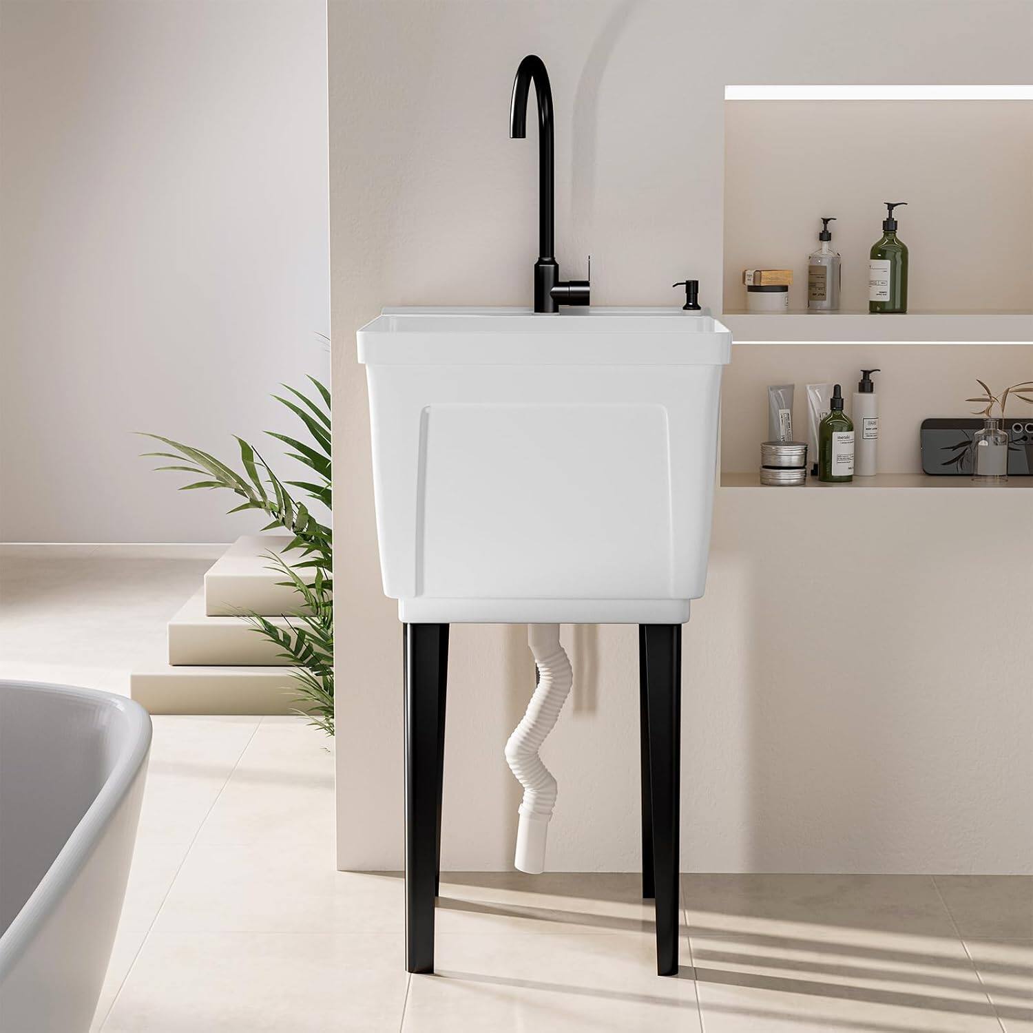 Alt View 1. Circus Cirle - 18-Gallon Utility Sink with Hot/Cold Stainless Steel Faucet - White.