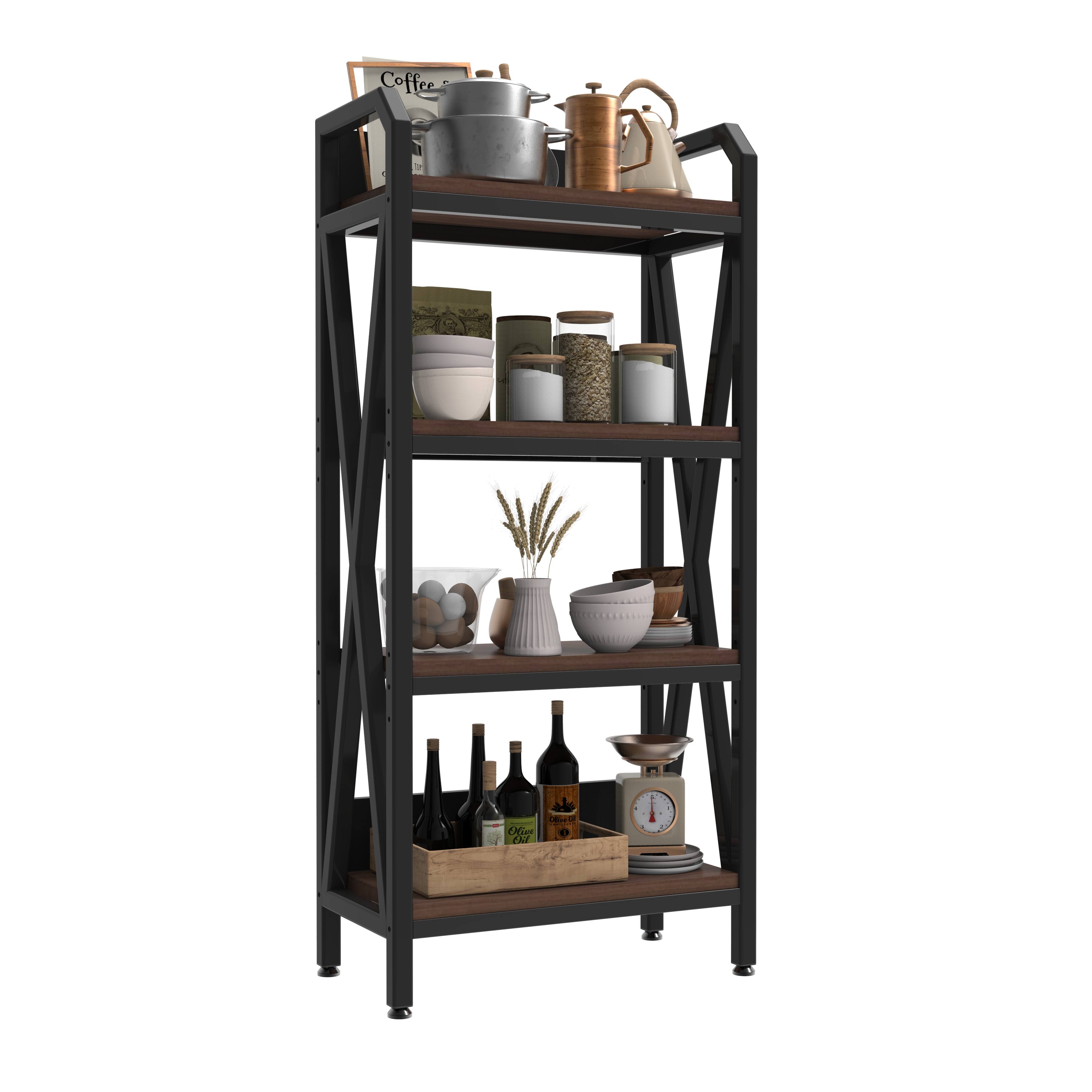 Lirago - 4-Tier Freestanding Shelving Unit With Wooden Shelves – Heavy-Duty Metal Storage Shelves( 56.3-in H ) - Black