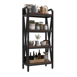 Lirago - 4-Tier Freestanding Shelving Unit With Wooden Shelves – Heavy-Duty Metal Storage Shelves( 56.3-in H ) - Black