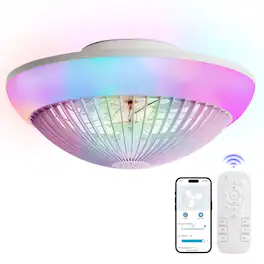 Sofucor - 15" Bladeless Ceiling Fans with Lights Remote/APP Control Enclosed Flush Mount RGB Ceiling Fan Dimmable LED Ambient - White