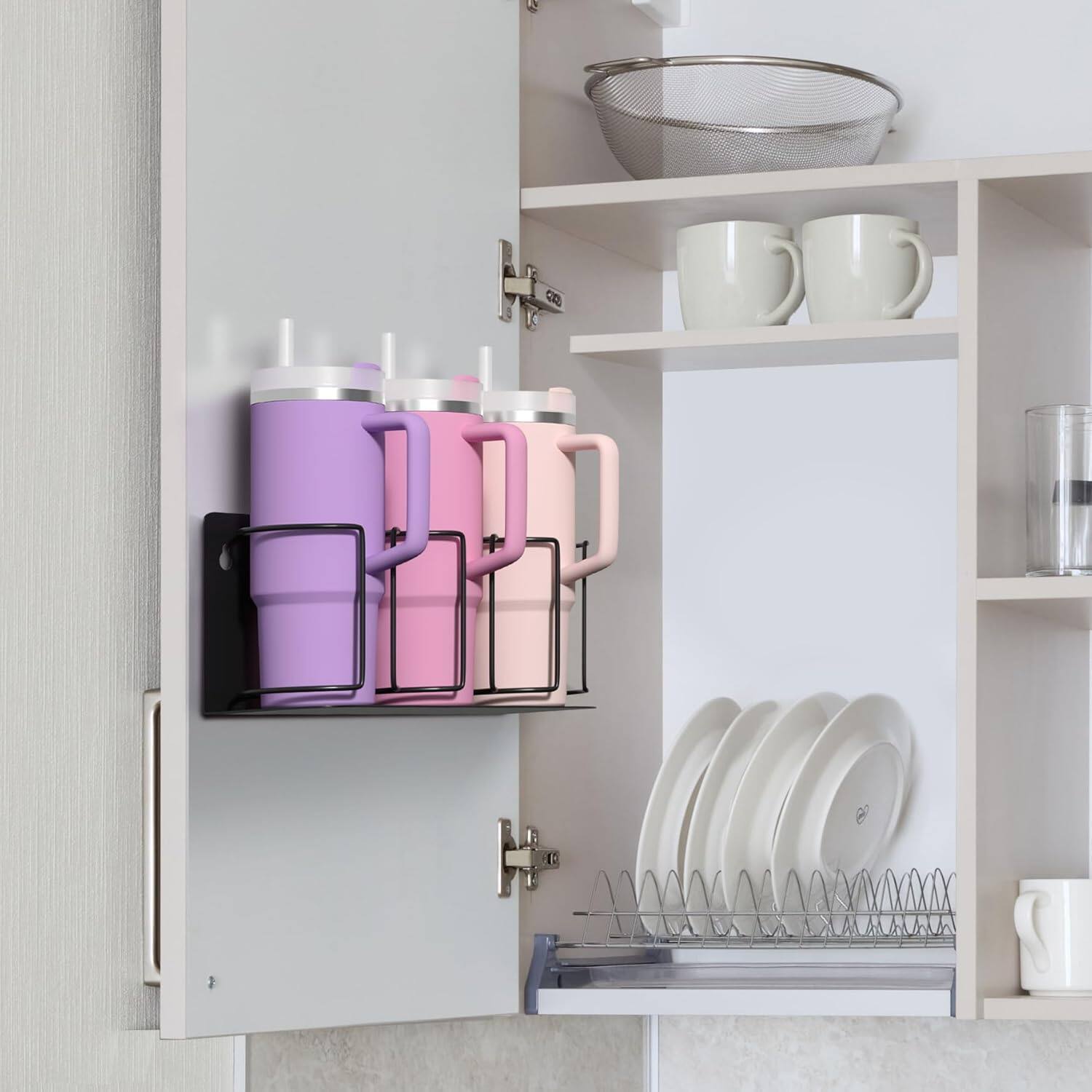 Left. Sorbus - Sorbus Stanley Cup Holder Tumbler Organizer, 3-Cup, Holder for Cabinet, Fridge, or Wall, Magnetic or Screw Mount - Black.