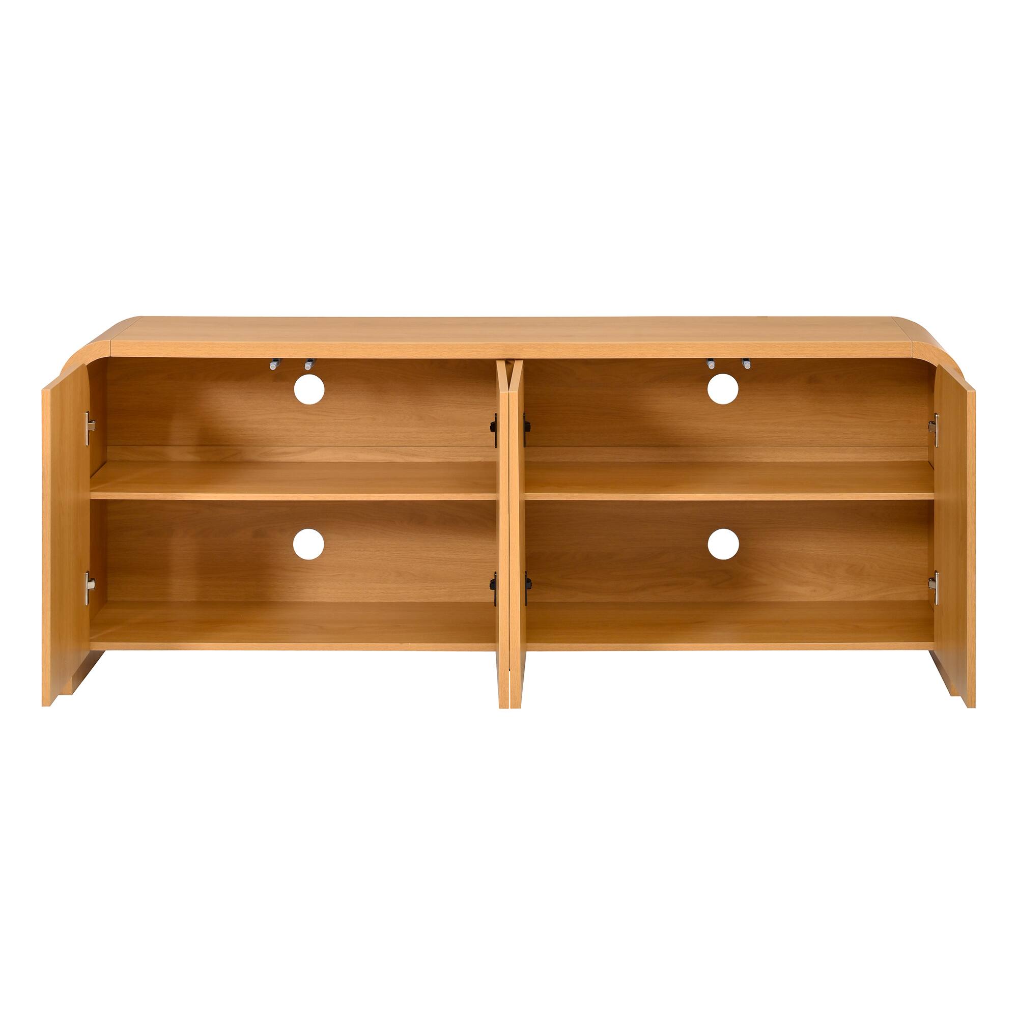 Alt View 1. Whisen - Curved Edge TV Stand for TVs up to 70" with Push-to-Open Cabinets,Adjustable Shelves and Cable Management - Natural.