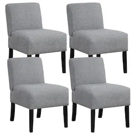 Gymax - 4PCS Armless Accent Chair w/ Rubber Wood Legs Modern Vanity Chair for Bedroom - Gray