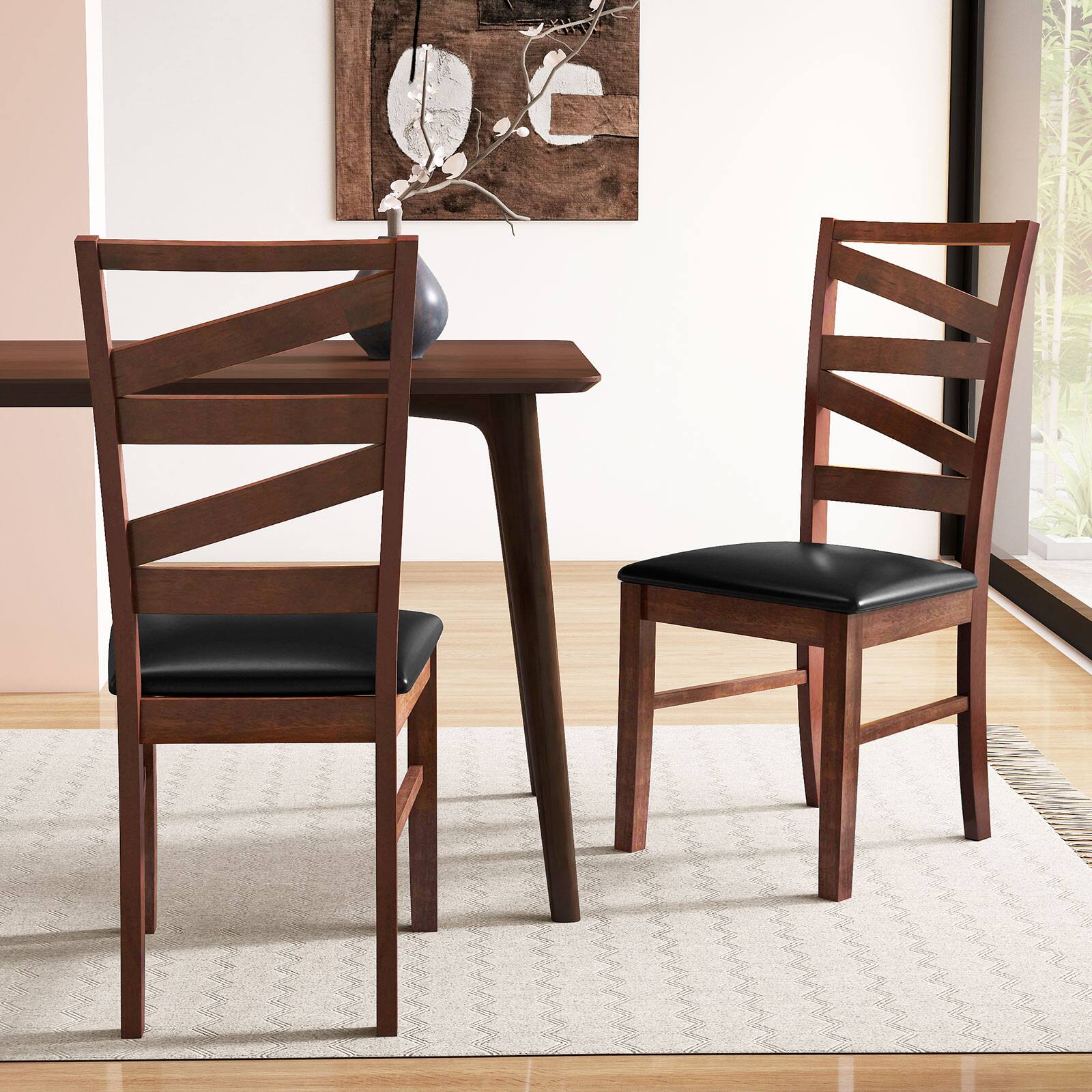Alt View 8. Gymax - Gymax Dining Chairs Set of 4 Rubber Wood Legs Faux Leather Upholstered Seat Armless - Brown.