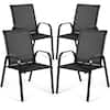Front. Gymax - Gymax Set of 4 Patio Chairs Dining Chairs w/ Steel Frame Yard Outdoor Black - Black.