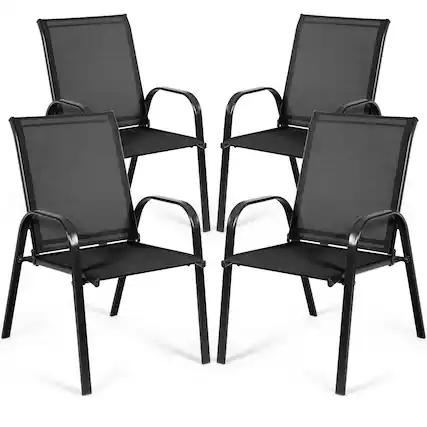 Front. Gymax - Gymax Set of 4 Patio Chairs Dining Chairs w/ Steel Frame Yard Outdoor Black - Black.