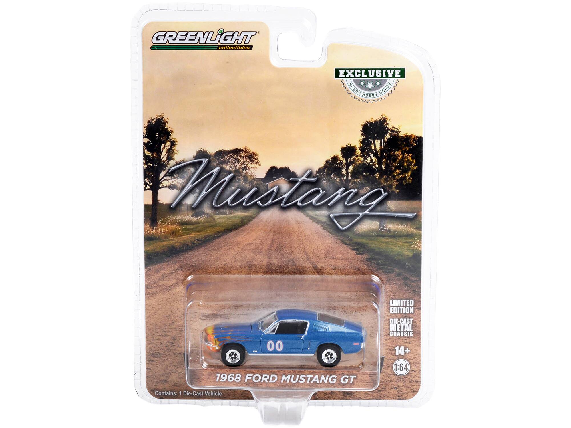 GREENLIGHT collectibles  
EXCLUSIVE  
Mustang  
1968 FORD MUSTANG GT  
Contains: 1 Die-Cast Vehicle  
LIMITED EDITION  
DIE-CAST METAL CHASSIS  
14+  
1:64