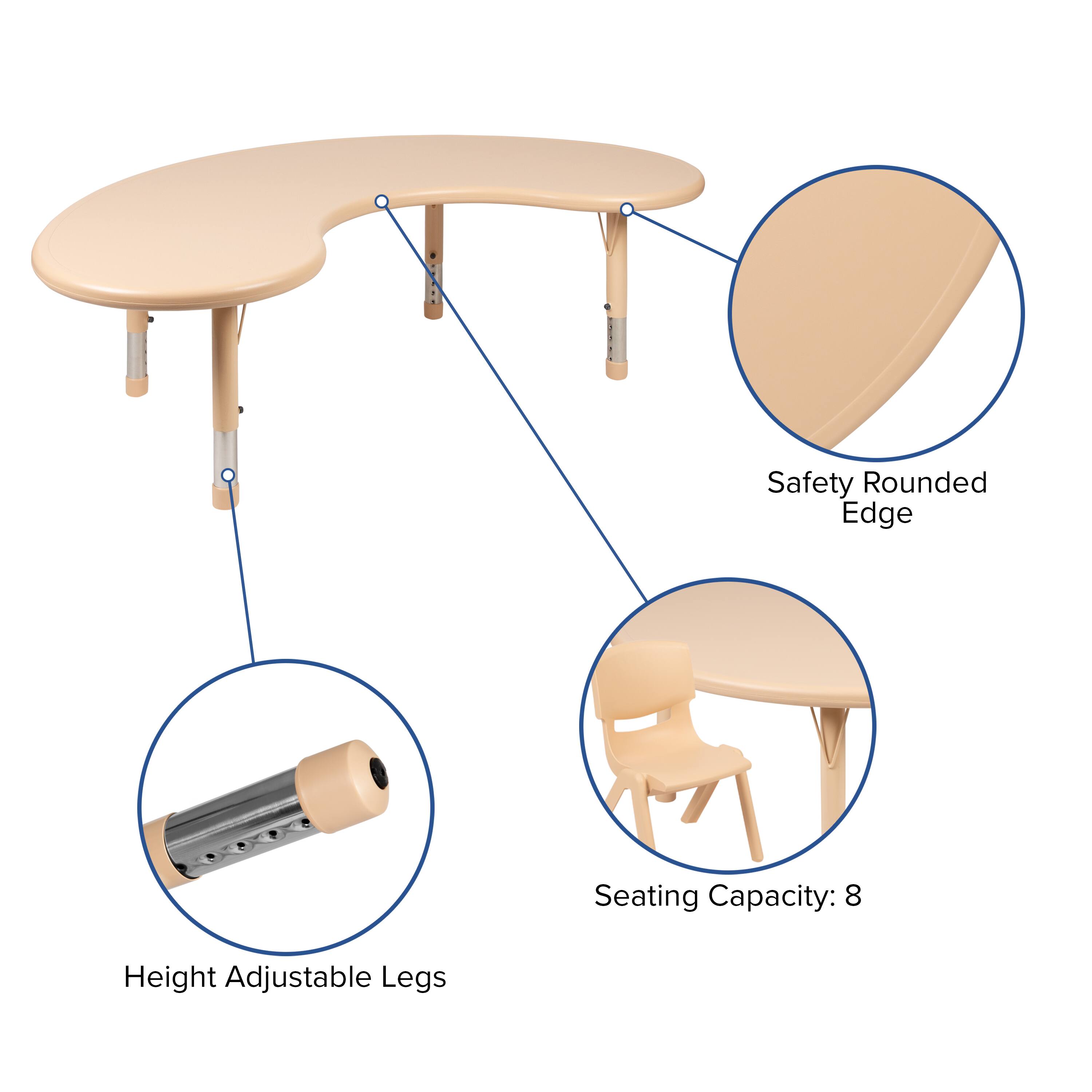 Safety Rounded Edge  
Seating Capacity: 8  
Height Adjustable Legs