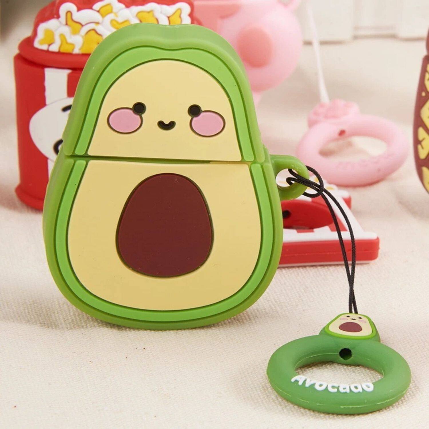 Angle. Stock Preferred - Cute Fruit & Animal Cartoon Silicone AirPods Charging Case-Avocado - Avocado/Green.