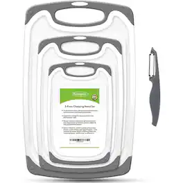 PARKER SLATER - 4-Piece Gray Plastic Cutting Board Set with Juice Groove & Non-Slip Feet