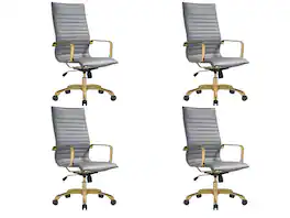 LeisureMod - Set of 4 Harris Modern High-Back Leather Upholstered Computer Office Chair with Adjustable Height and Swivel - Gray