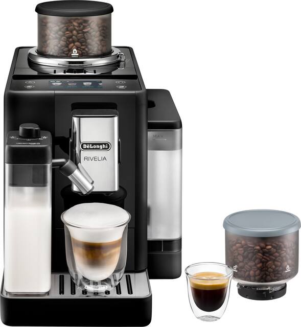 De'Longhi - Rivelia Fully Automatic Espresso Machine, Integrated Grinder, 2 Removable Bean Hoppers, Automatic Milk Frother - Onyx Black