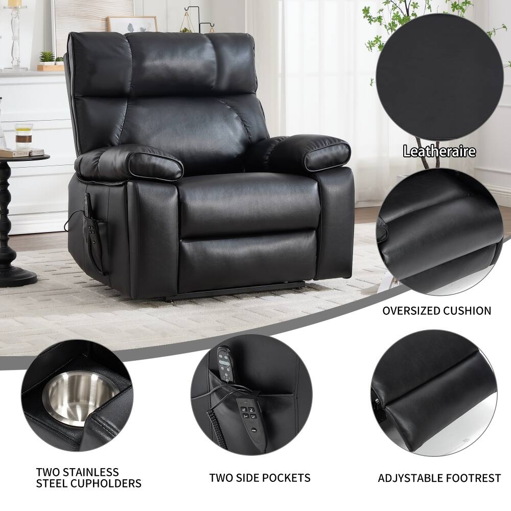 Leatheraire  
OVERSIZED CUSHION  
TWO STAINLESS STEEL CUPHOLDERS  
TWO SIDE POCKETS  
ADJUSTABLE FOOTREST