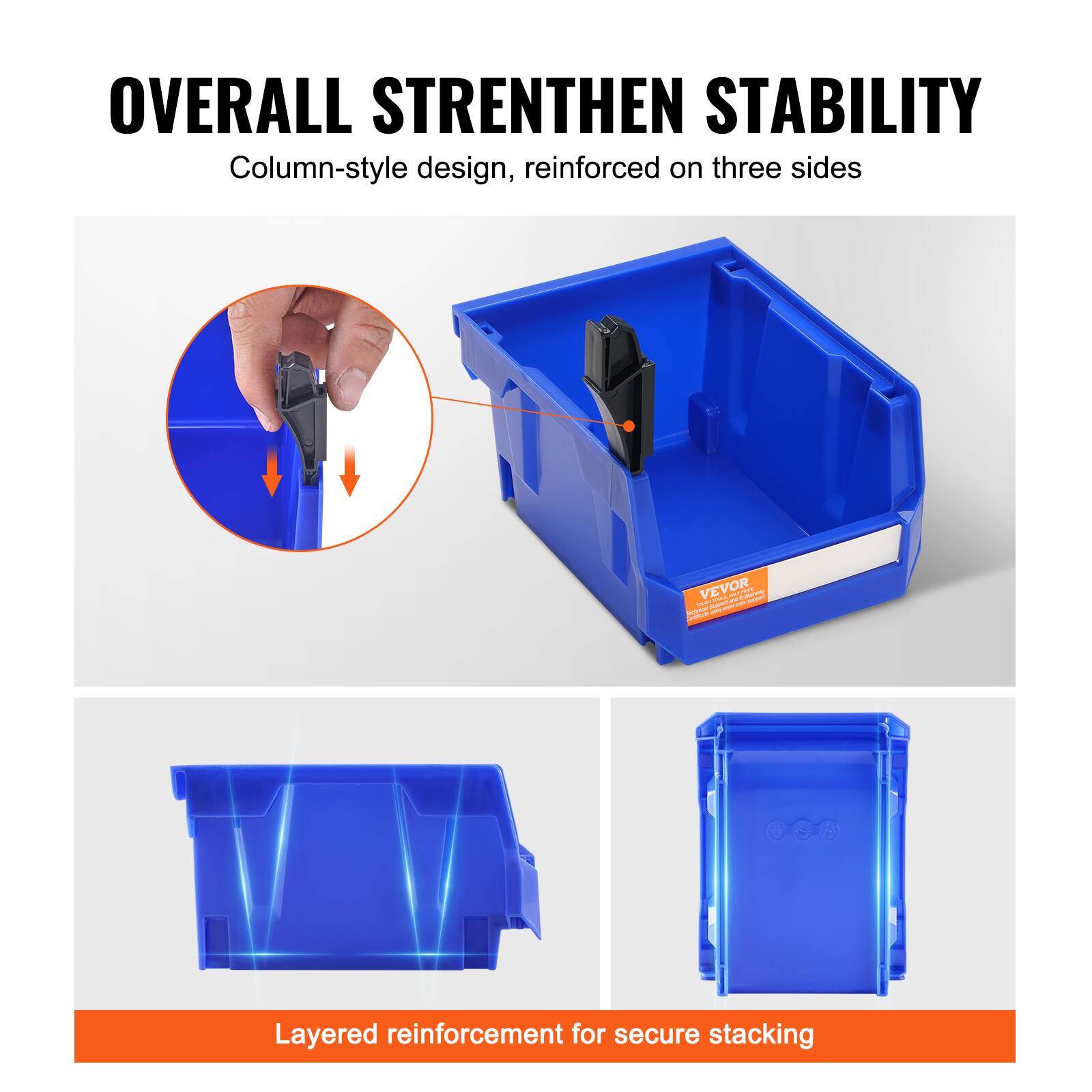 **OVERALL STRENGTHEN STABILITY**

Column-style design, reinforced on three sides

Layered reinforcement for secure stacking