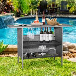 Costway - Patio Rattan Wicker Bar Height Counter Table Storage Shelf Rail Garden - Gray