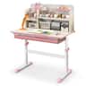 Costway - Kids Study Desk Height Adjustable Children Writing Table w/ Tilt Desktop - Pink