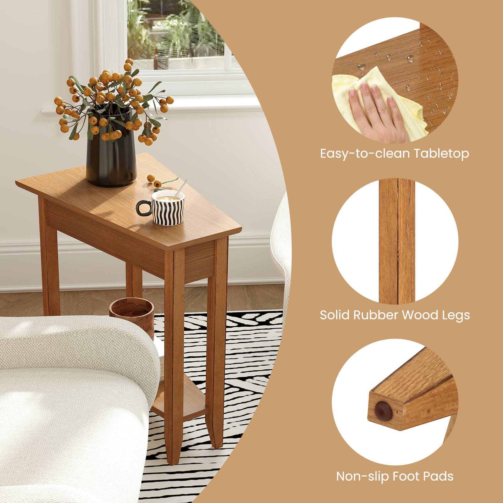 5 Easy-to-clean Tabletop Solid Rubber Wood Legs Non-slip Foot Pads

- Easy-to-clean Tabletop
- Solid Rubber Wood Legs
- Non-slip Foot Pads