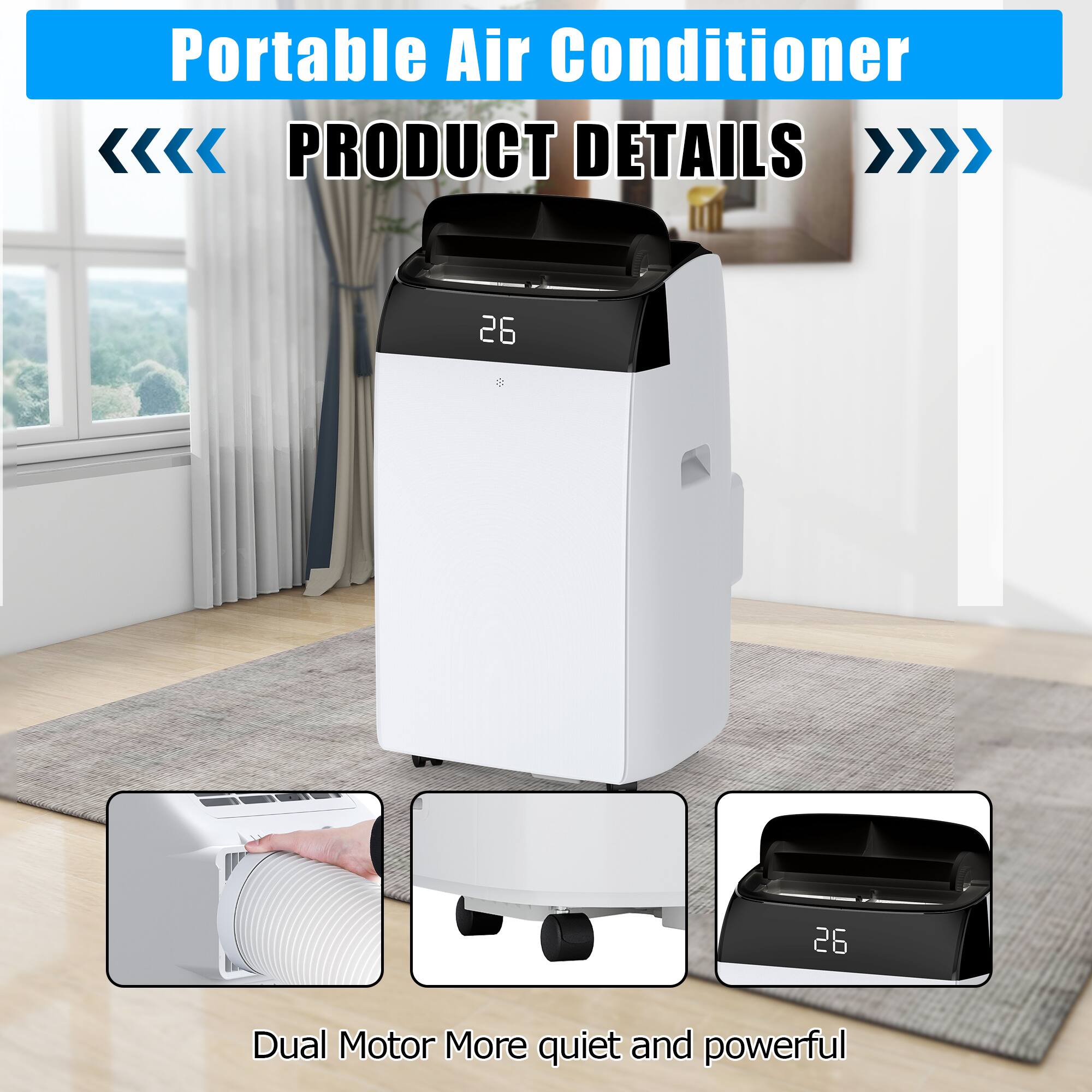 Portable Air Conditioner

<<<< PRODUCT DETAILS >>>>

Dual Motor More quiet and powerful