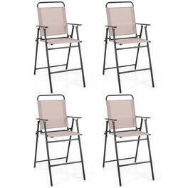 Costway - 4PCS Patio Folding Bar-height Chairs with Armrests Quick-drying Seat Backyard - Beige
