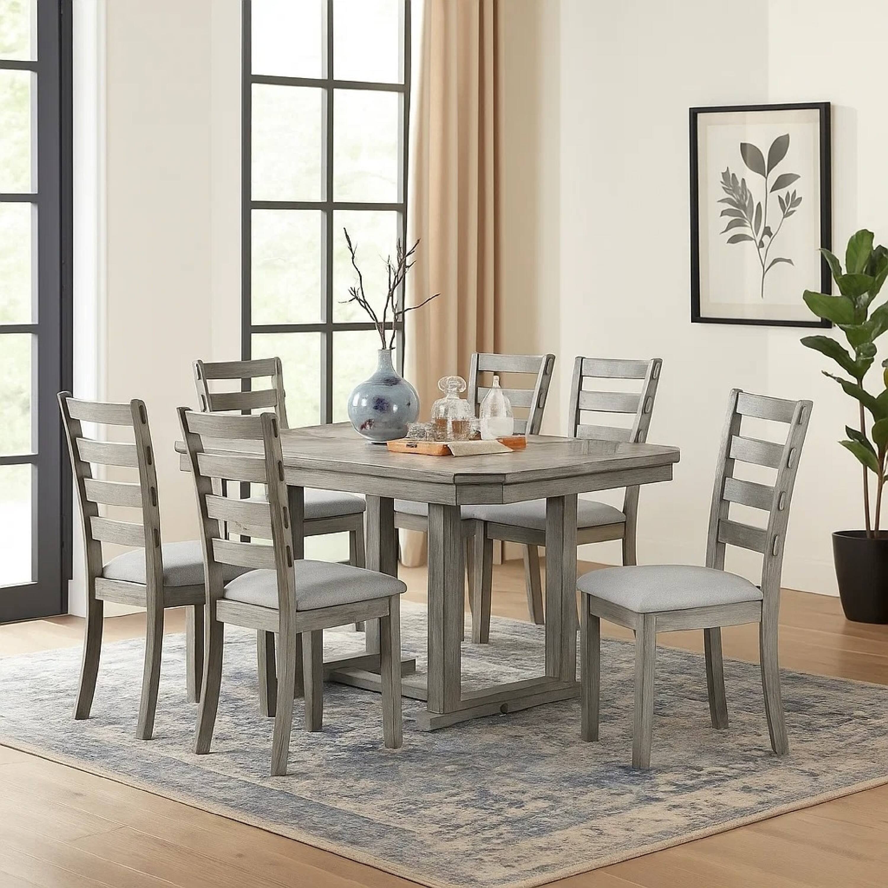 Alt View 6. Manhattan Lane - Lais 7pc Dining Table Set with 6 Ladderback Chairs - Gray.