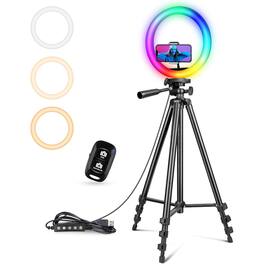 PARKER SLATER - 12" RGB ring light with 50" tripod and phone holder, dimmable selfie light for TikTok, YouTube, streaming, photograpy.