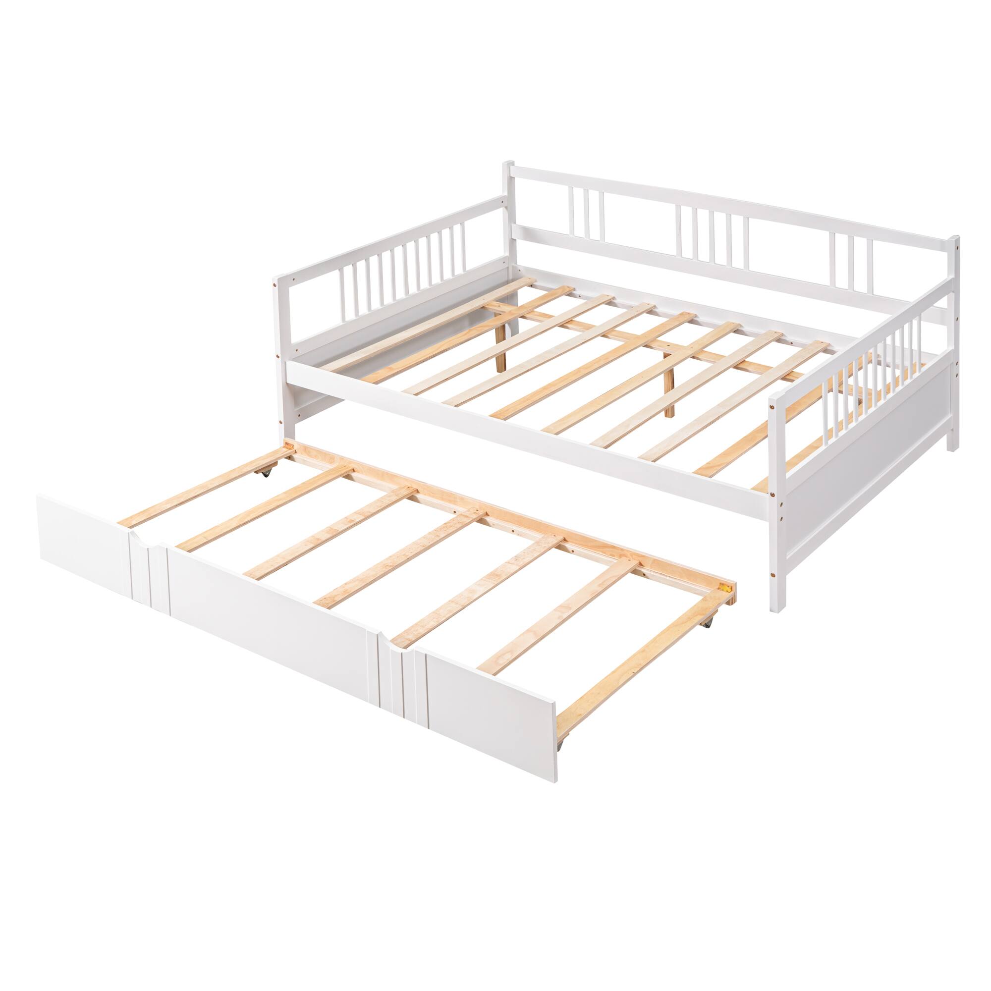 Alt View 2. Tiramisubest - Full Size Daybed Wood Bed with Twin Size Trundle,White - White.