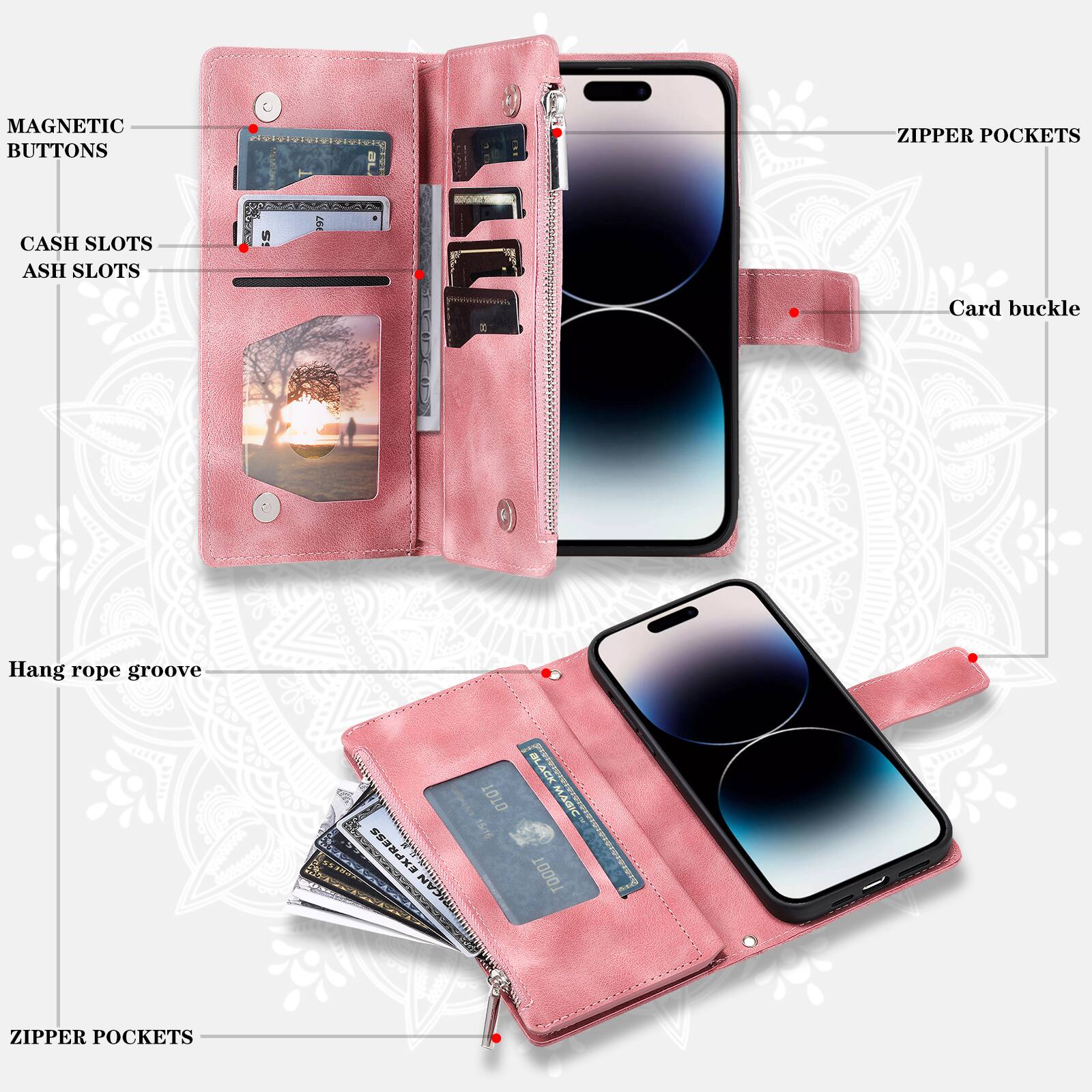 Dteck Crossbody Strap Magnetic Case for iPhone 18 Pro, Zipper Wallet ...