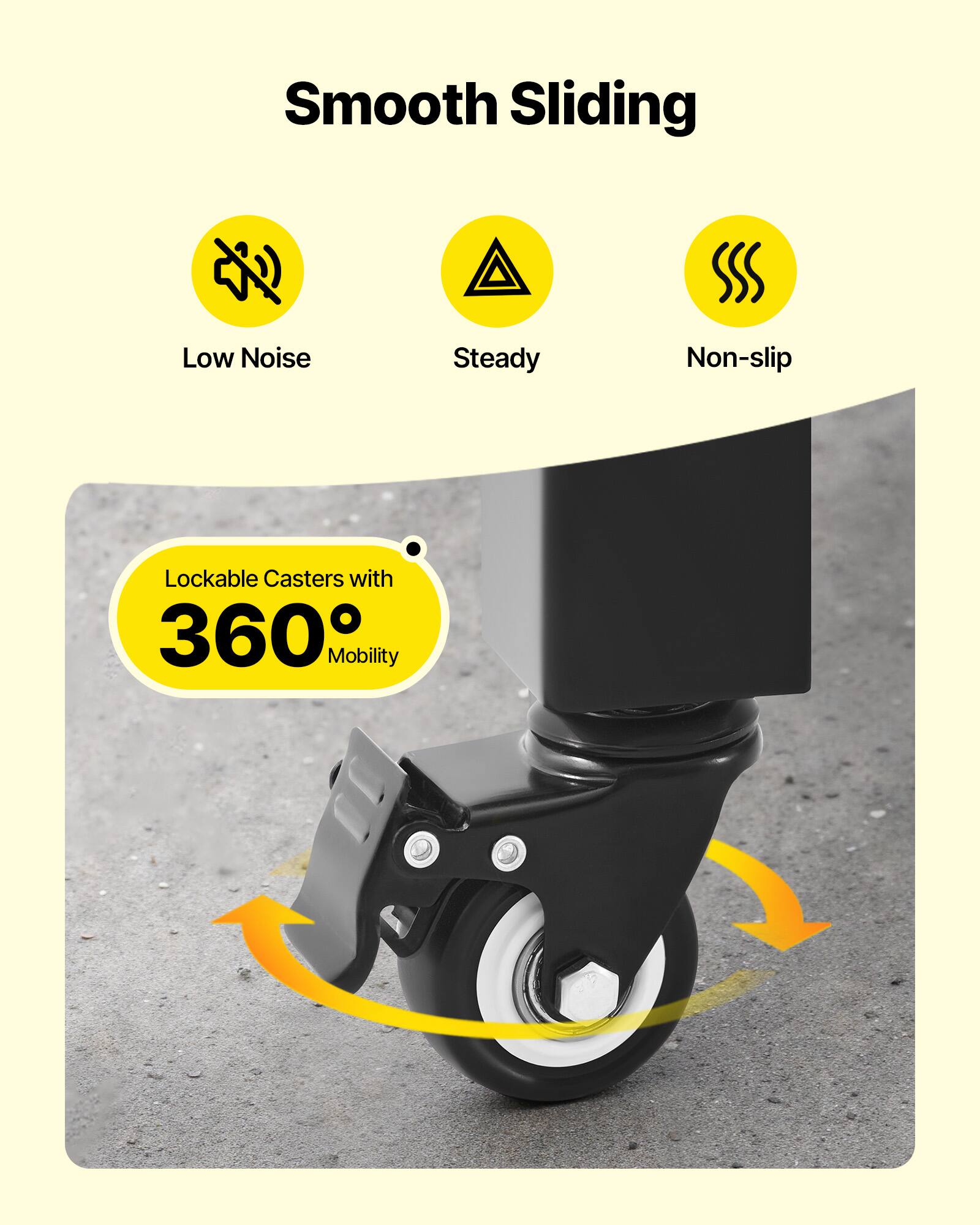 Smooth Sliding Low Noise Steady Non-slip Lockable Casters with 360° Mobility
