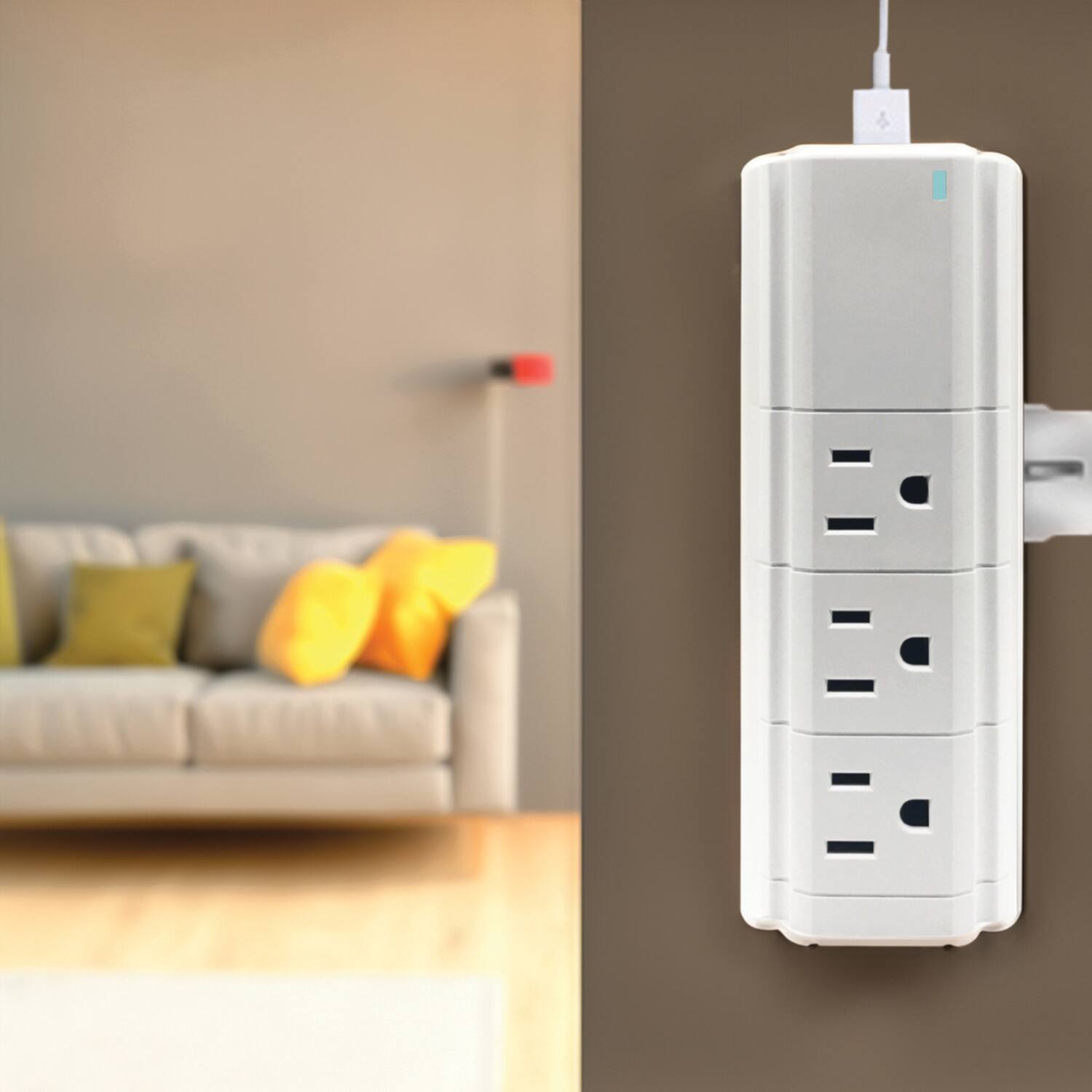 Angle. Ciao Tech - 9-AC Swiveling Outlet, 2-USB Port, 540J Surge Protector Wall Tap, CPAT900-067 - White.
