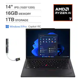 Lenovo - ThinkPad P14s Workstation 14.0 WUXGA (AMD Ryzen AI 7 350, 16GB DDR5, 1TB PCIe SSD, Win 11 Pro) w/USB Hub - Black